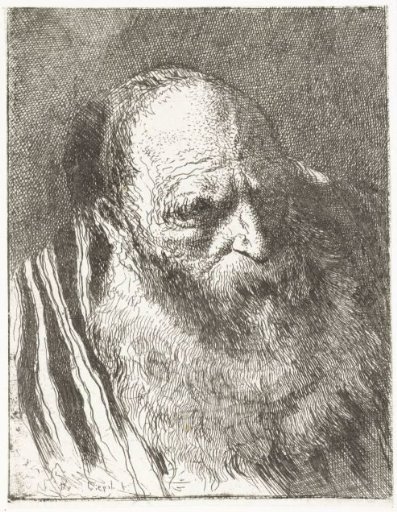 Man with beard in striped cloak