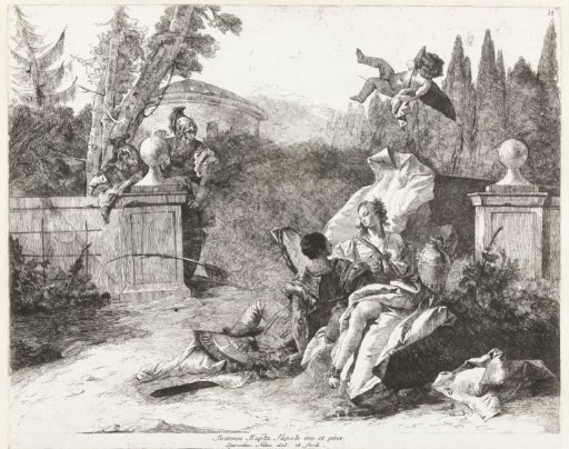 Rinaldo and Armida spied upon by Ubaldo and Carlo