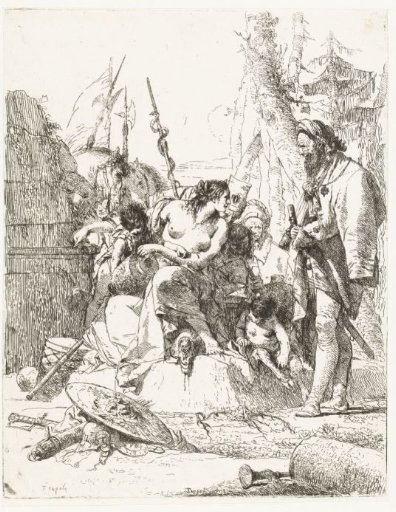 Woman with Two Satyr Children Talking to a Man