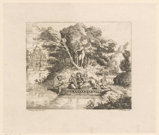Elegant company with instruments in a boat