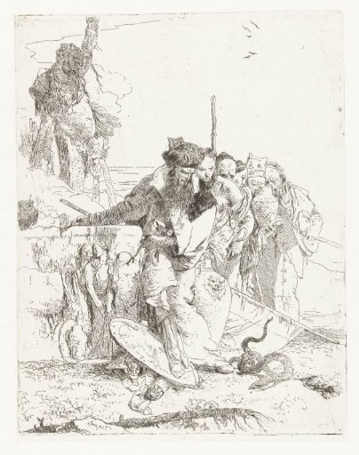 Magician and Other Figures Looking at a Snake