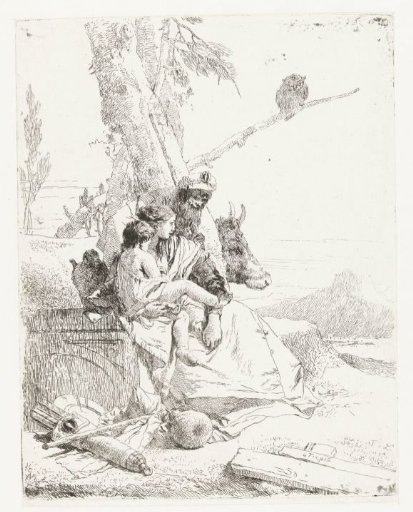 Magician and Woman with Child Sitting by a Tree