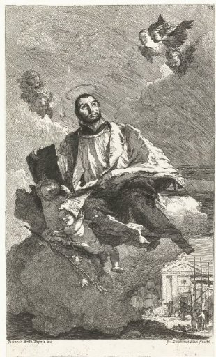 Saint Cajetan of Thiene (Gaetano da Thiene) borne on a cloud by angels