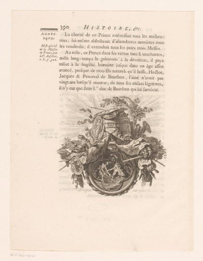 Allegorical representation with helmet, flags and frieze