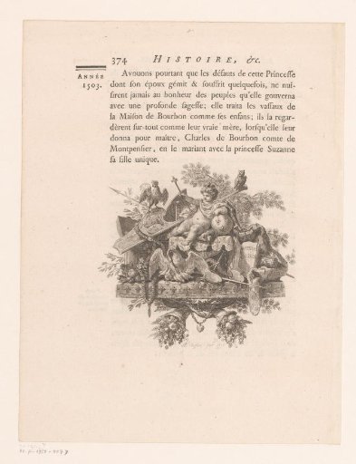 Allegorical representation with crowned cherub and birds