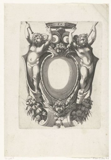 Cartouche flanked by two children