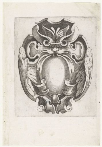 Cartouche in the form of a winged mask