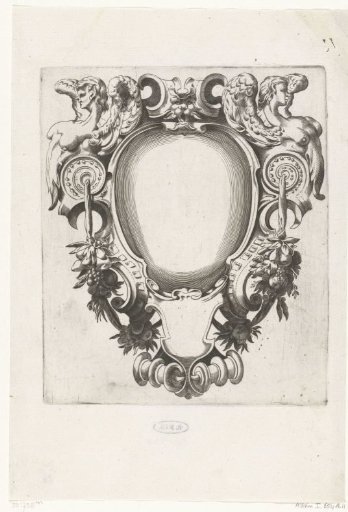 Cartouche with the upper bodies of two winged women