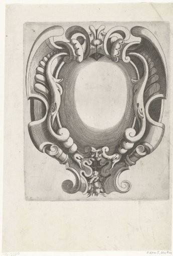 Cartouche with a mask holding a bunch of fruit in its mouth