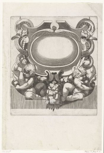 Cartouche with two dragons and two children