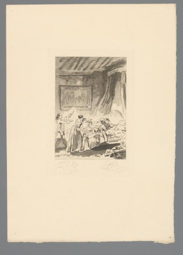 Reproduction of a Print after a Drawing of Figures Pointing to a Man in Bed