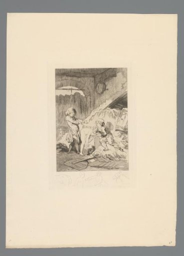 Reproduction of a Print after a Drawing of a Stable Interior with Two Men and a Naked Woman