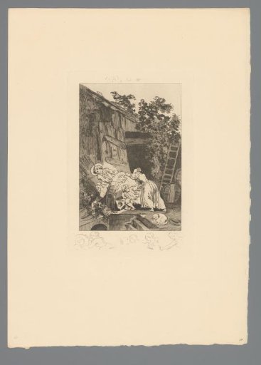 Reproduction of a Print after a Drawing of a Couple Discovering the Man Who Has Been Spying on Them