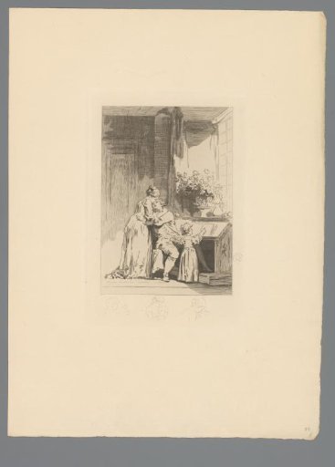 Reproduction of a Print after a Drawing of a Reading Child and a Lovers' Pair