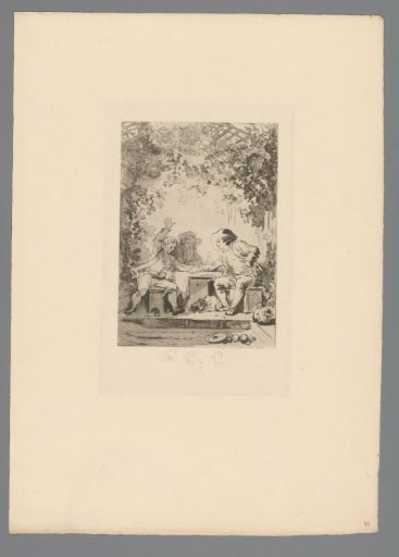 Reproduction of a Print after a Drawing of Three Men at a Table