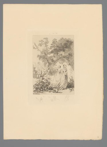 Reproduction of a Print after a Drawing of Two Women and a Man in a Park