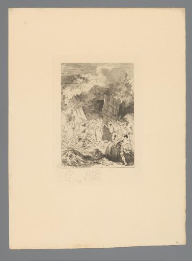 Reproduction of a Print after a Drawing of a Group of Men Storming a Building