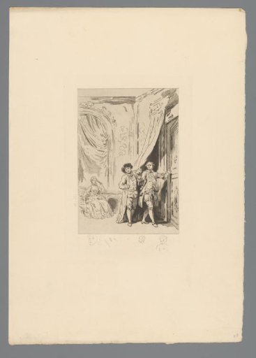 Reproduction of a Print after a Drawing of an Interior with a Lady and Two Gentlemen