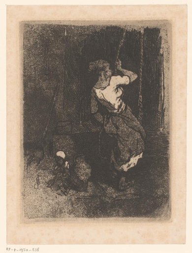 Woman drawing water from a well, next to her a seated child