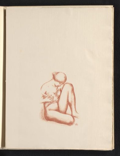 Seated nude woman with exposed lower body and a bare breast
