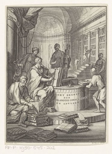 Allegorical representation with personifications of Justice and legal scholars