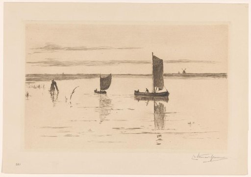Two sailing boats in the Biesbosch near Dordrecht