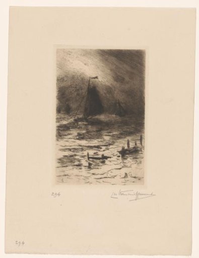 Sailing boats on the Scheldt by night