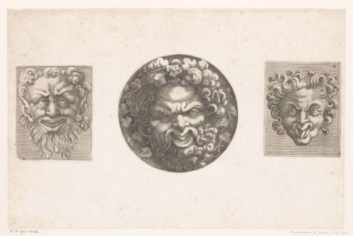 Two grotesque masks and Silenus