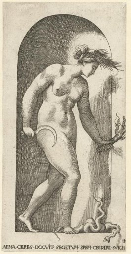 Ceres with a Crown of Ears of Corn, Sickle, Burning Torch and Two-Headed Snake