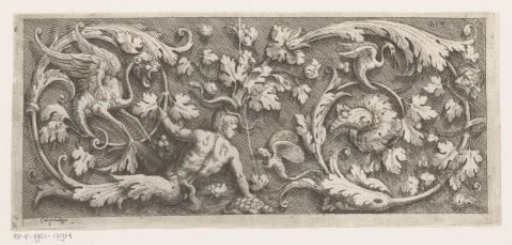 Frieze with arabesques, a satyr and two winged monsters