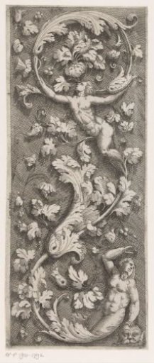 Frieze with arabesques and two nude figures ending in ornament