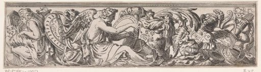 Frieze with the personification of History writing on a round tablet between arms