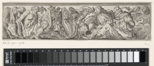 Frieze with three bound men (prisoners of war or enslaved persons) and weapons
