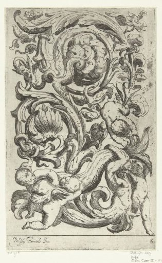 Dolphin supported by four children and a triton