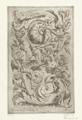 Satyr whose body merges into a foliate scroll