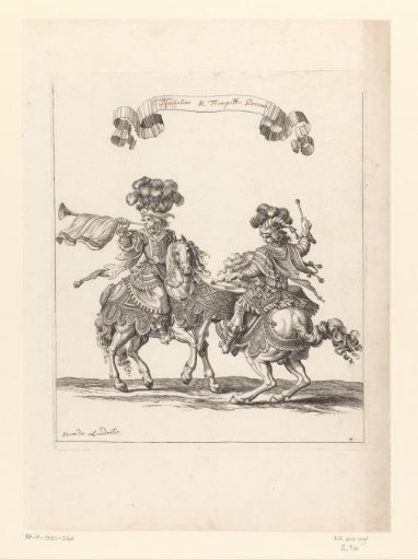Drummer and trumpeter on horseback in Persian costume