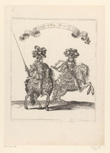 Javelin thrower and servant on horseback in Persian costume