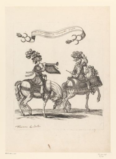 Trumpeter and drummer on horseback in Turkish costume