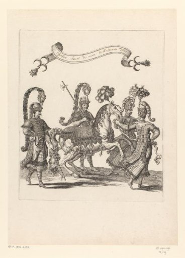 Footmen and groom with horse in Turkish costume