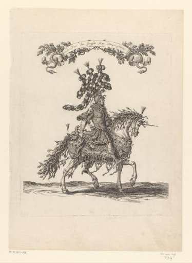 Henry II de Lorraine dressed as a wild man on a horse dressed as a unicorn adorned with snakes