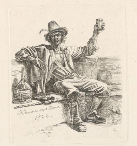 Man on a bench raises his glass of wine to the new year