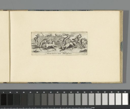 Landscape with hunters, bear, deer, lion and wild boar