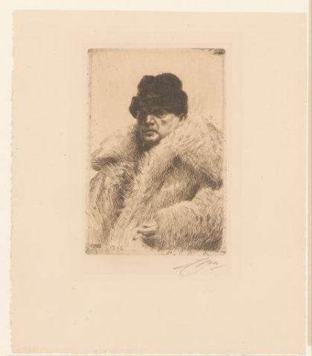 Self-portrait with fur and cap