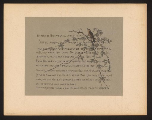 Text page with a nightingale on a branch