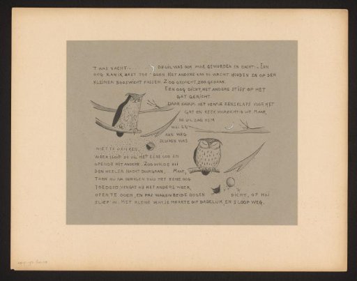 Text plate with a wren escaping as the owl falls asleep