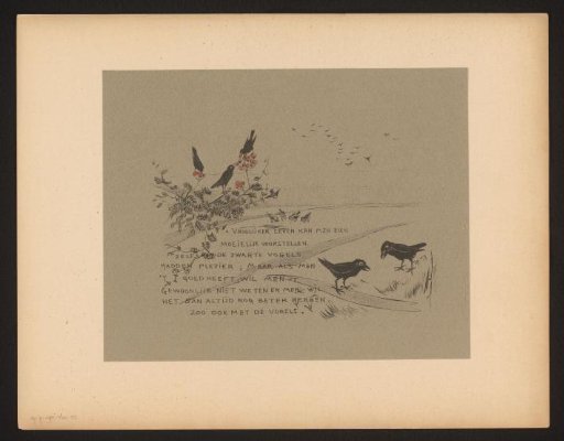 Text plate with crows eating red berries