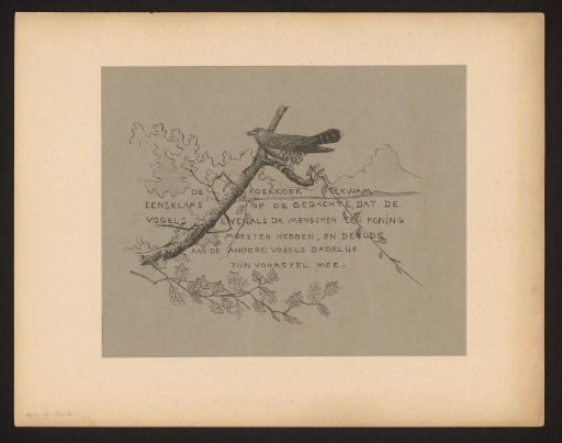 Text plate with a cuckoo on a branch