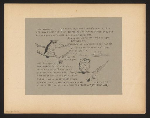 Text plate with a wren escaping as the owl falls asleep