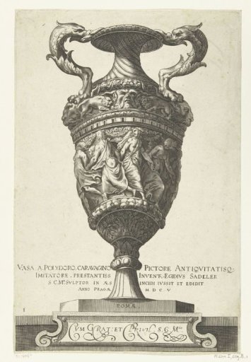 Vase with two handles in the form of fish standing on a claw