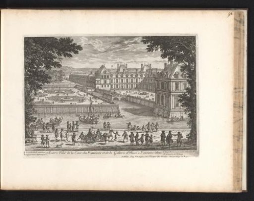 View of the Château de Fontainebleau with garden and pond